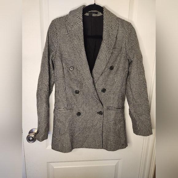 Stylish Houndstooth ALL SAINTS Wool Blend Blazer Size 0 - Picture 1 of 11